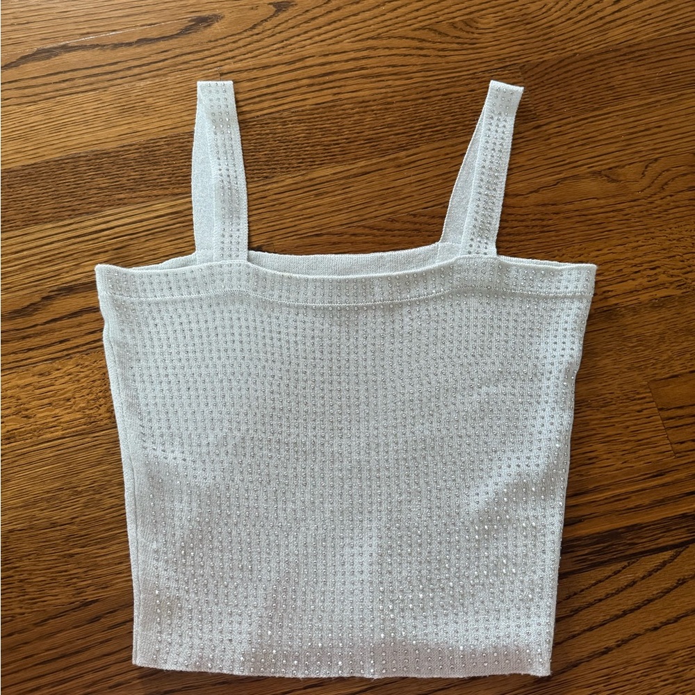 Studio White Rinestone Textured Tank Top